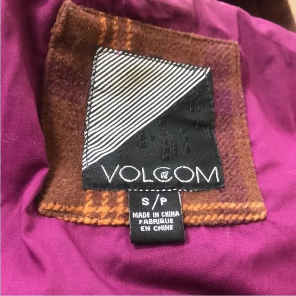 Volcom Plaid Purple and Brown Pea Coat Size SP